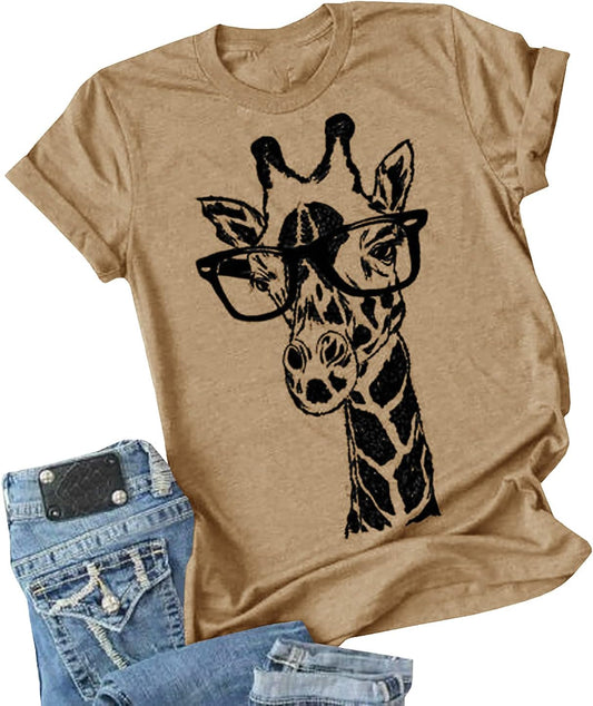 Auburet Womens Giraffe T Shirt Summer Funny Graphic Short Sleeve Crewneck Tees Casual Shirt Tops